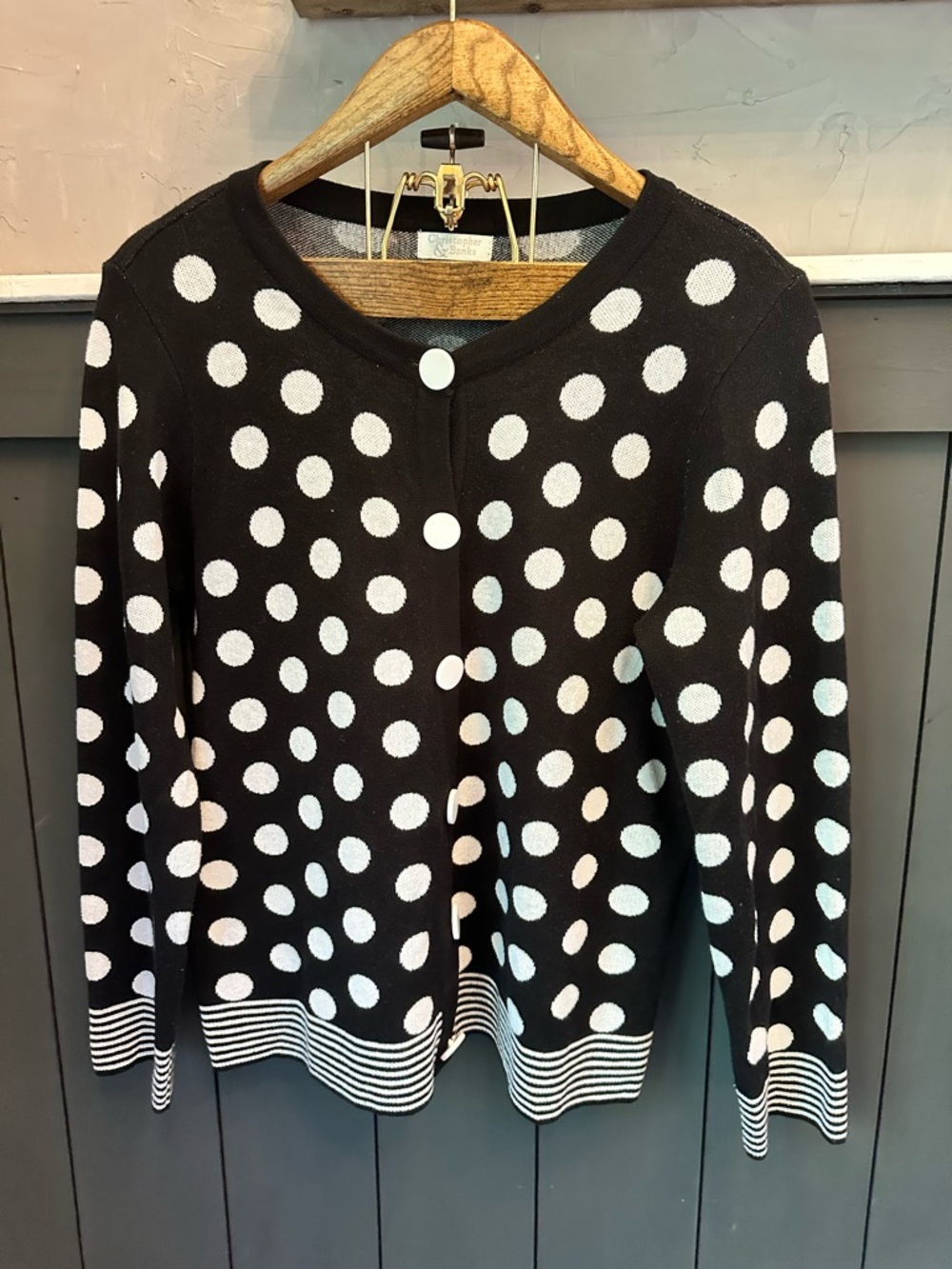 Christopher & Banks Black White Polka Dot Button Front Cardigan